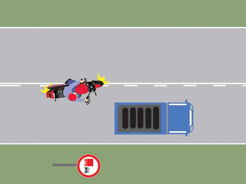 Motociclistul din imagine depăşeşte corect autocamionul?