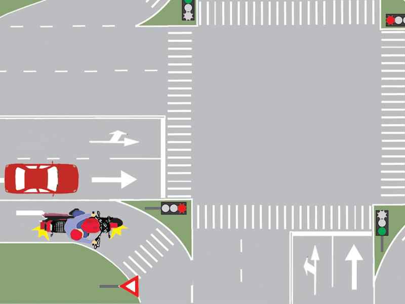 Care dintre autovehicule trebuie să oprească la semnalul roşu?