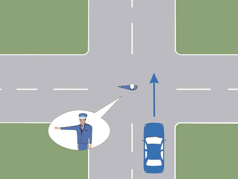 Cum veţi proceda la semnalul poliţistului, atunci când conduceţi autoturismul din imagine?