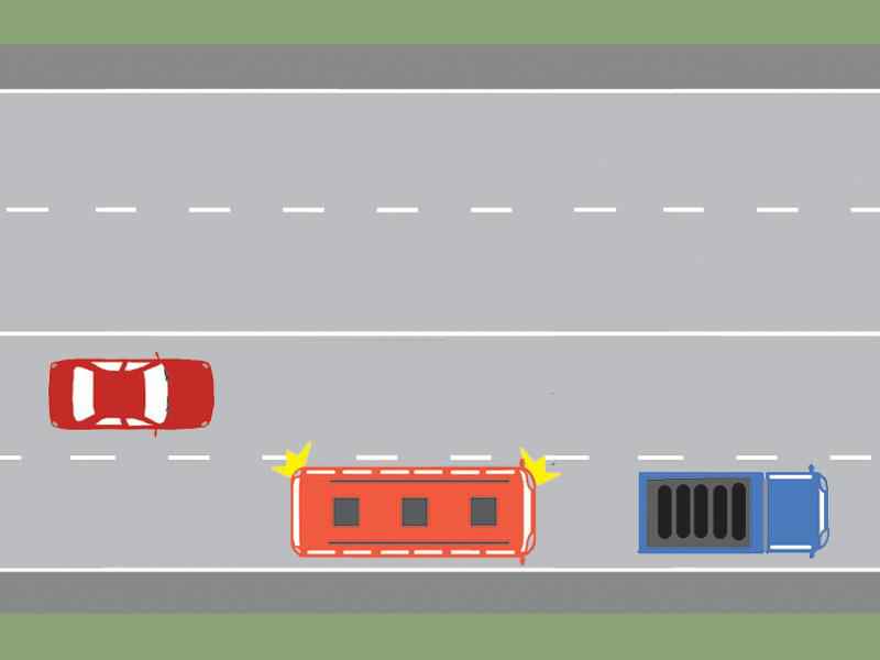 Cum trebuie să procedeze conducătorul autobuzului, dacă intenţionează să depăşească autocamionul staţionat?