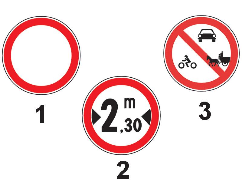Care dintre indicatoarele alăturate interzice accesul vehiculelor a căror lățime este mai mare de 2,30 m?